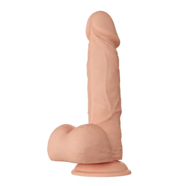 Baile - Beautiful Bahamut 8.5`. Naturalistyczne, żylaste dildo z jądrami i zarysowaną żołędzią. Podwójny, elastyczny materiał doskonale imituje ludzką skórę