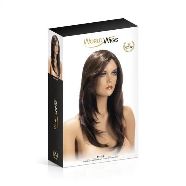 World Wigs - Olivia Brown. Długa peruka o brązowych włosach i cudownej grzywce. Objętościowe cięcie 