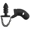 Black Velvets - Cock Cage with Butt Plug. Klatka na penisa, ring na jądra i żebrowany korek analny, połączenie solidnym łańcuszkiem