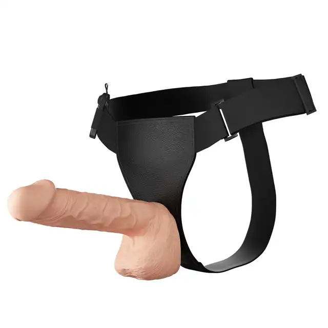 Baile - Ultra Passionate Harness Vibrator 10.2". Uprząż strapon z dużym dildem z funkcją wibracji i pilotem sterującym mocą