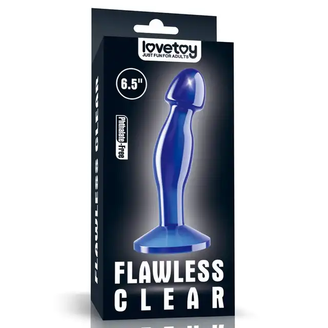 Lovetoy - Flawless Clear Blue 6,5 - przezroczysta wtyczka analna w kolorze niebieskim. Wygięty trzon do stymulacji prostaty 