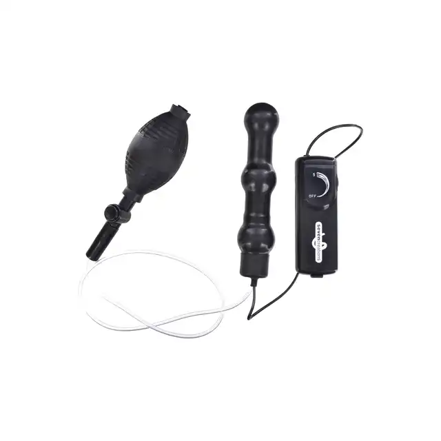 Seven Creations - Zepplin Inflatable Anal Wand Black - pompowany, czarny balonik analny z opcją wibracji. 