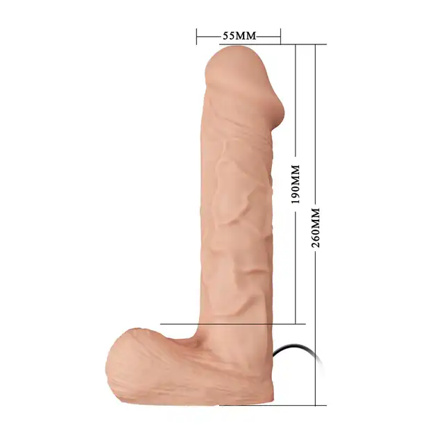 Baile - Ultra Passionate Harness Vibrator 10.2". Uprząż strapon z dużym dildem z funkcją wibracji i pilotem sterującym mocą