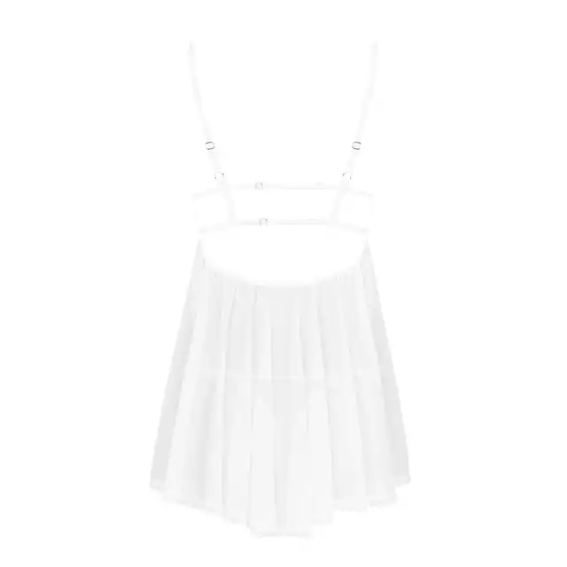 Obsessive - Heavenlly Babydoll XS/S. Biała koszulka babydoll z rozkloszowanym dołem. Delikatny, prześwitujący materiał na noc poślubną