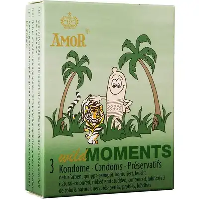 Amor - Wild Moments 3pc. Prezerwatywy z wypustkami i prążkami, ultra intensywna stymulacja. Lateksowe, o kształcie easy-on. Mega Sale!