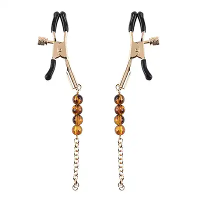 Sportsheets - Amber Nipple Clamps. Bursztynowe regulowane klamerki na sutki. Bardzo eleganckie