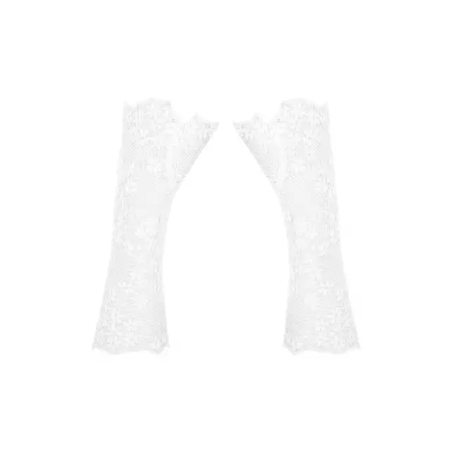Obsessive - Heavenlly Gloves O/S. Białe rękawiczki o kroju mitenek, delikatna kwiatowa koronka. Idealne dopełnienie kreacji