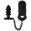 Black Velvets - Cock Cage with Butt Plug. Klatka na penisa, ring na jądra i żebrowany korek analny, połączenie solidnym łańcuszkiem