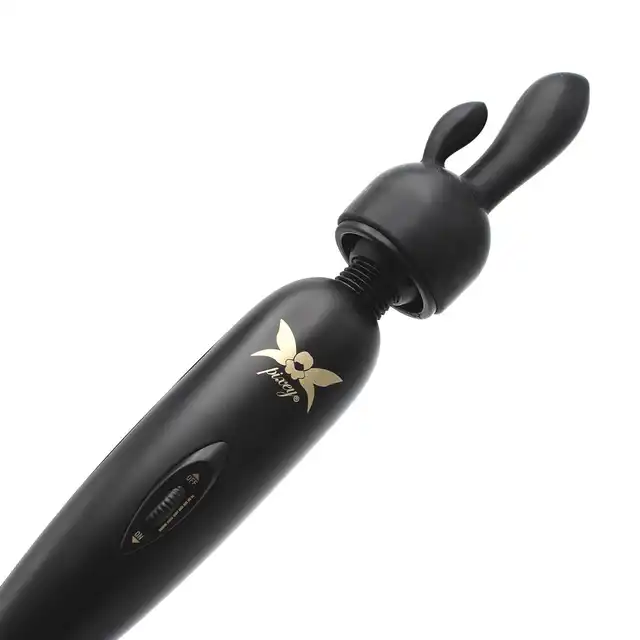 Pixey - Turbo Powerful Wired Wand Black. Potężna przewodowa magiczna różdżka w zestawie z 2 niezwykłymi nakładkami
