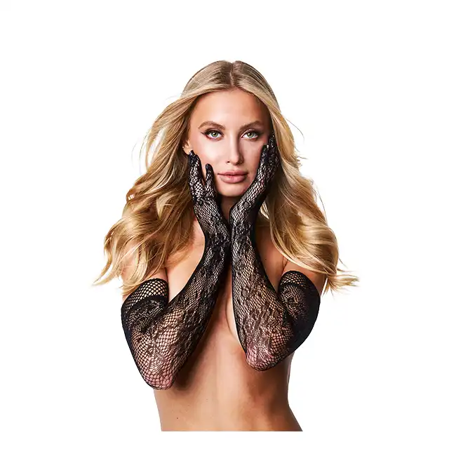 Baci - Flower Lace Opera Gloves. Długie, operowe koronkowe rękawiczki z kwiatowym motywem. Uwodzicielskie i tajemnicze