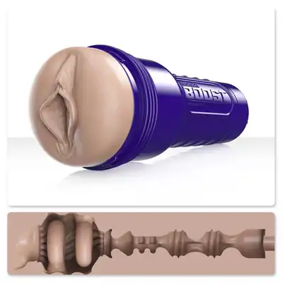 Fleshlight - Boost Bang. Nowoczeny masturbator z realistyczną pochwą i teksturowanym rękawem z pierścieniami, wypustkami i żłobieniami