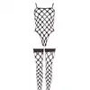No:Xqse - Body + Stockings S-L. Komplet bodystocking, body i pończochy z grubej siateczki z idealnym dopasowaniem do sylwetki