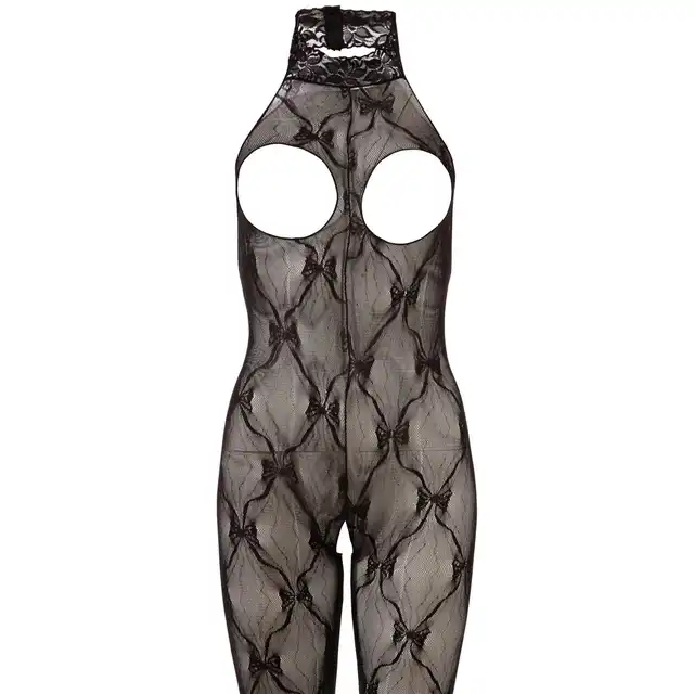 No:Xqse -  TW Catsuit Bodystocking S/L. Odważny bodystocking z otwartym biustem i kroczem. Pikantna koronka. 
