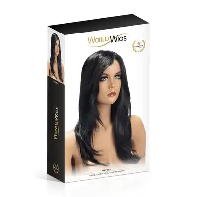 World Wigs - Olivia Black. Długa peruka o kruczo czarnych włosach i cudownej grzywce. Objętościowe cięcie 