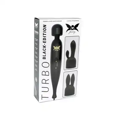 Pixey - Turbo Powerful Wired Wand Black. Potężna przewodowa magiczna różdżka w zestawie z 2 niezwykłymi nakładkami