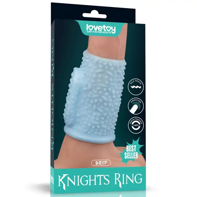 Lovetoy - Knights Ring Drip Blue - nakładka na penisa ze stymulującymi wypustkami i opcja wibracji.