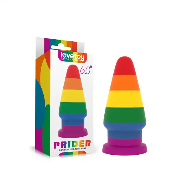 LoveToy - Prider Anal Plug. Korek analny z tęczowym wzorem i prostą konstrukcją stymulującą punkt G, wyjątkowo giętki