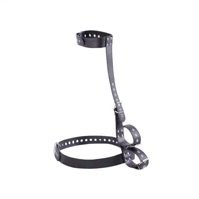 Passion Labs - Handcuff Retention Set Black. Zmysłowe kajdanki zniewalające połączone z obrożą i pasem na talię