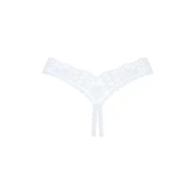 Obsessive - Heavenlly Crotchless Thong M/L. Białe, seksowne stringi z otwartym krokiem. Połączenie koronki i prześwitującego materiału
