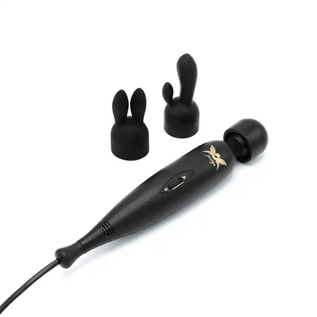 Pixey - Turbo Powerful Wired Wand Black. Potężna przewodowa magiczna różdżka w zestawie z 2 niezwykłymi nakładkami