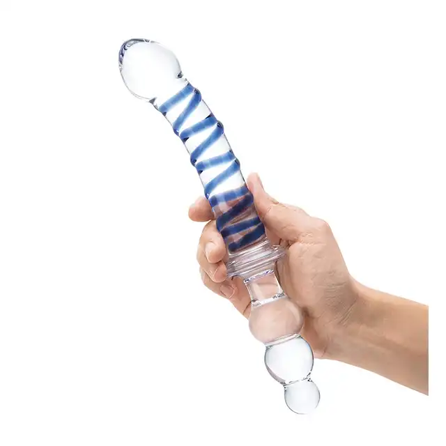 Gläs - Twister Dual Ended Dildo 9.25”. Hipoalergiczne szklane podwójne dildo z długim prostym trzonem i stożkowym plugiem analnym