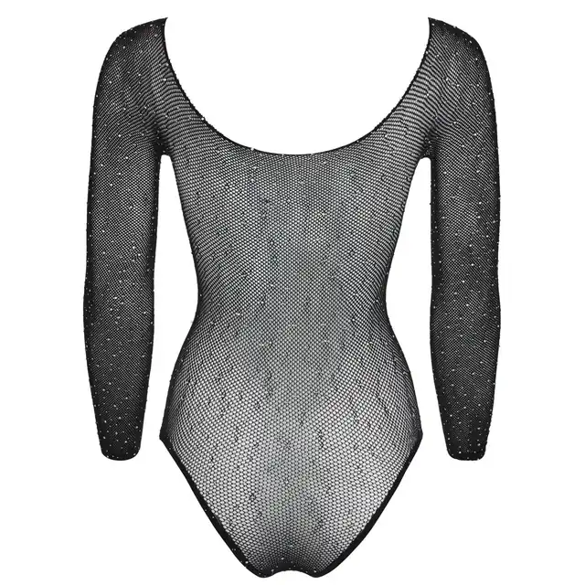 No:Xqse - Body Glitter S-L. Body z długim rękawem wysadzane błyszczącymi kryształkami. Przyciągają kuszące spojrzenia