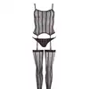 No:Xqse -  Basque Set  S/L. Elegancki, prześwitujący bodystocking w typie gorsetu z pończochami i stringami