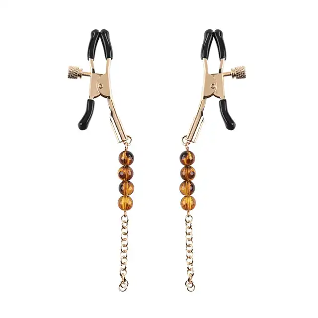 Sportsheets - Amber Nipple Clamps. Bursztynowe regulowane klamerki na sutki. Bardzo eleganckie