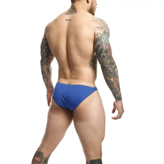 MOB - Toucan Bikini Royal Blue XL. Niebieskie stringi męskie z kieszonką o wzorze dzioba tukana, wyraź swój humor i niezależność