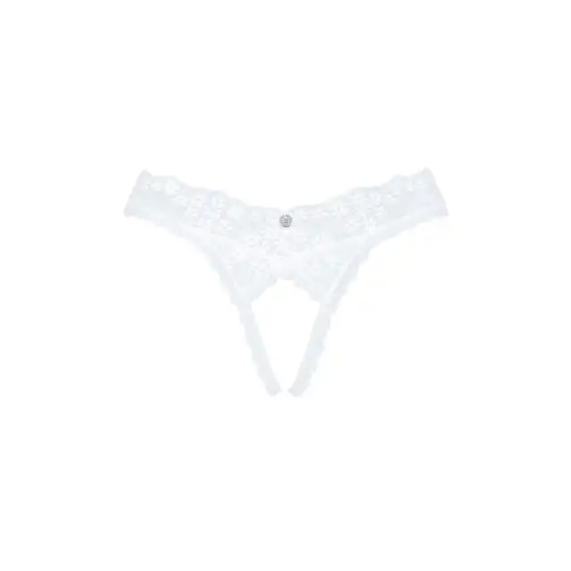 Obsessive - Heavenlly Crotchless Thong M/L. Białe, seksowne stringi z otwartym krokiem. Połączenie koronki i prześwitującego materiału