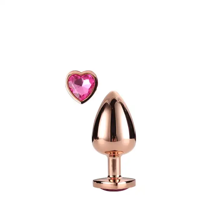 Dream Toys - Gleaming Love Rose Gold Plug S. Złota wtyczka analna z różowym klejnotem serduszkiem w podstawie, elegancja i przyjemność