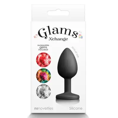 Glams -  Xchange Round Small. Elegancka wtyczka analna. 3 wymienne, różnokolorowe kryształki 