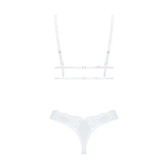 Obsessive - Heavenlly Set M/L. Elegancki zestaw bielizny w bieli, delikatna siateczka i haftowane drobne kwiatki, idealne podkreślenie kobiecości