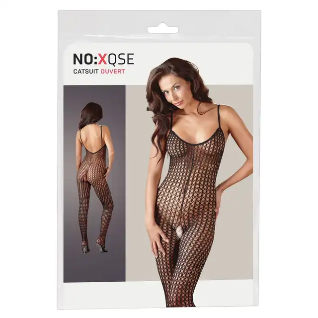 No:Xqse -  Catsuit Bodystocking S/L. Zmysłowy bodystocking z oryginalną siateczką i otwartym kroczem 
