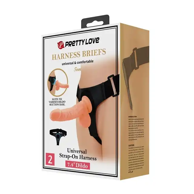 Pretty Love - Tom Harness Briefs. Realistyczne dildo z mocną przyssawką, regulowana uprząż strapon w zestawie