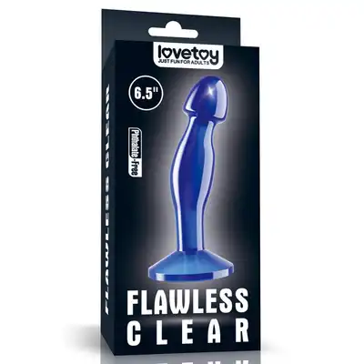 Lovetoy - Flawless Clear Blue 6,5 - przezroczysta wtyczka analna w kolorze niebieskim. Wygięty trzon do stymulacji prostaty 