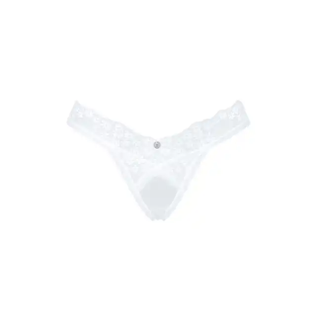 Obsessive - Heavenlly Thong XS/S. Białe klasyczne stringi ze wstawkami z kwiatowej koronki, idealna bielizna na noc poślubną