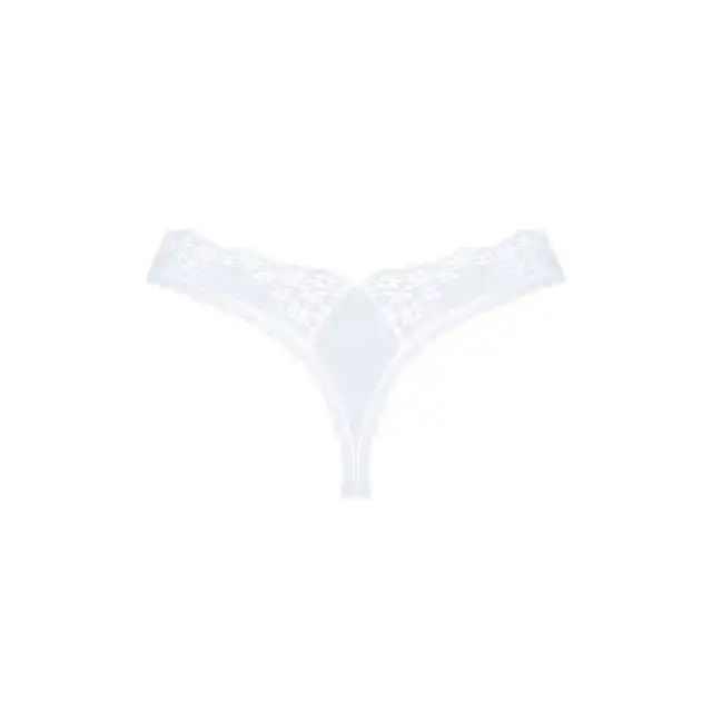 Obsessive - Heavenlly Thong M/L. Białe klasyczne stringi ze wstawkami z kwiatowej koronki, idealna bielizna na noc poślubną