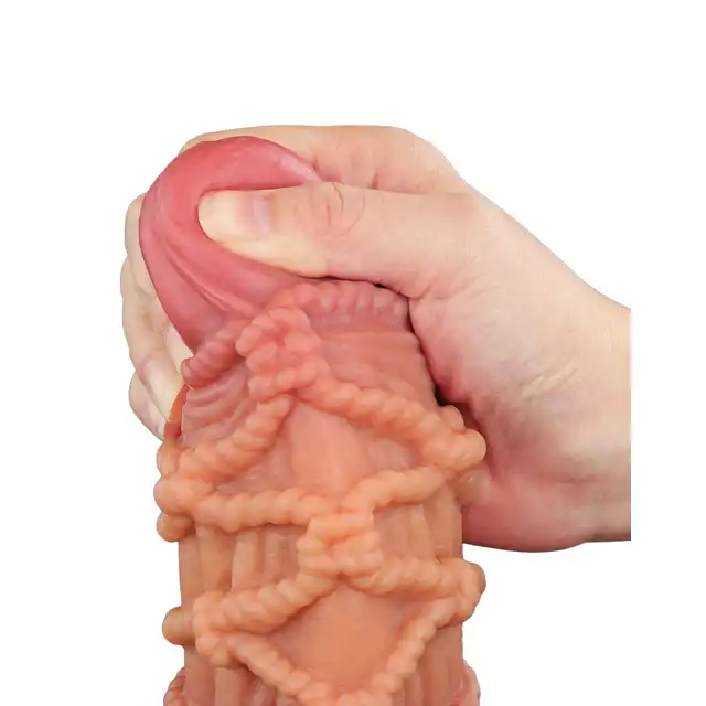 LoveToy - Extreme Dildo With Rope Pattern. Ultra realistyczne dildo z dwuwarstwową strukturą, oplecione stymulacyjnymi linami