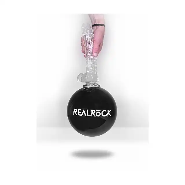 RealRock - Crystal Clear With Balls Turquoise 6". Realistyczne dildo z jądrami, przezroczysty materiał o trukusowym zabarwieniu