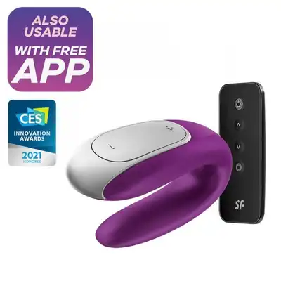 Satisfyer - Double Fun violet with remote control - zaawansowana zabawka dla Par! Spędźcie chwilę przyjemności. Sterowane na pilot oraz aplikację