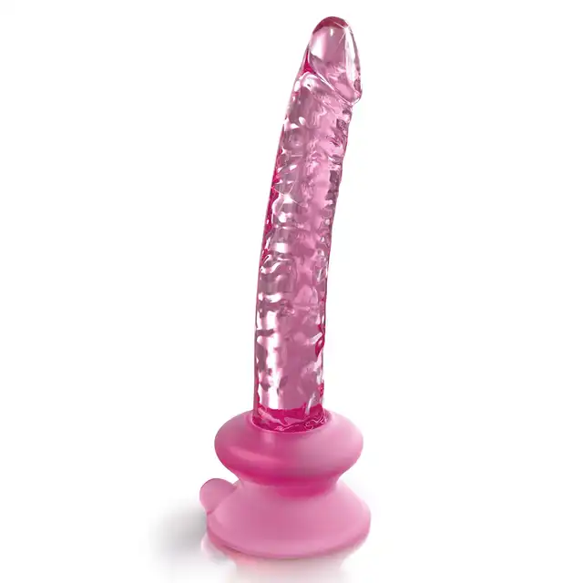 Icicles - No. 86 Pink. Różowe, szklane dildo o realistycznym kształcie, idealne do stymulacji punktu G. W zestawie elastyczna, silikonowa przyssawka do zabawy bez użycia rąk