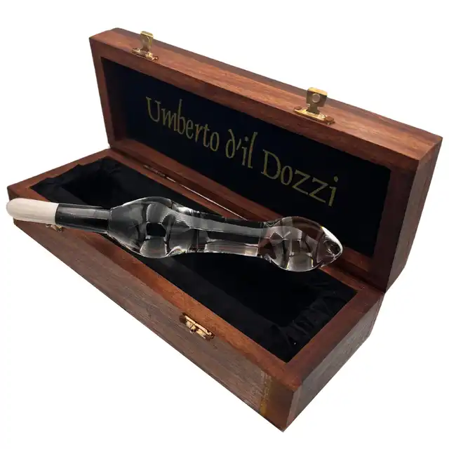 Joyride – Umberto D'il Dozzi. Luksusowe i eleganckie, szklane dildo z pędzelkiem i drewnianą szkatułką. Produkt premium. Bestseller!