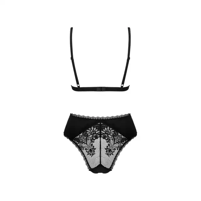 Obsessive - Maderris body XS/S. Zmysłowo podkreślające sylwetkę czarne body z prześwitującą koronką