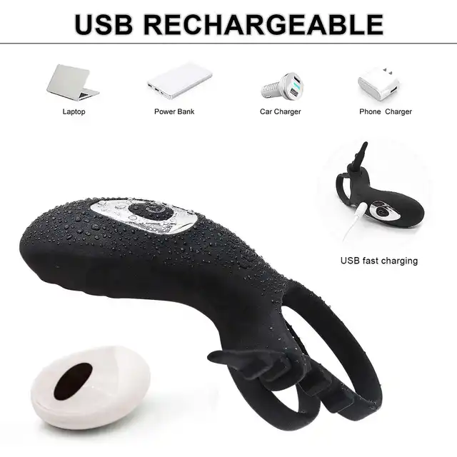 Bseries - Adjustable Double Cockring With Remote. Podwójny, regulowany ring na penisa z wibrującym stymulatorem łechtaczki na pilota