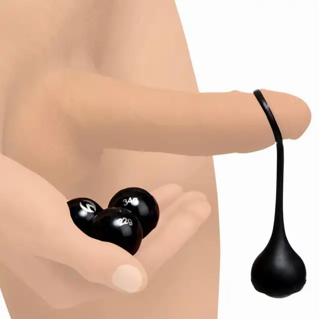 Master Series - Cock Dangler Silicone Penis Pendant with Weights. Ring z zestawem obciążników na penisa. Sprawdź swoją wytrzymałość