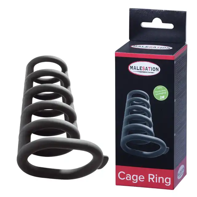 Malesation - Cage Ring. Pierścień erekcyjny na penisa w formie żebrowanej klatki. Niesamowite doznania. Mocna funkcja uciskowa. 