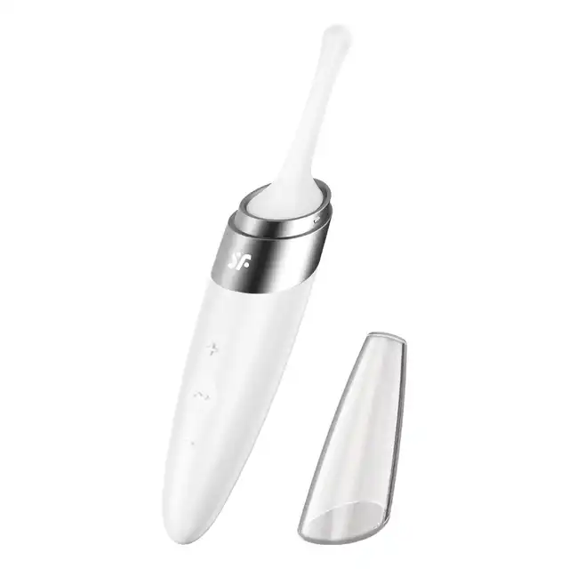 Satisfyer - Twirling Delight White. Wibrator łechtaczkowy do precyzyjnej stymulacji małą ruchomą główką, imponujący swoją mocą i eleganckim designem