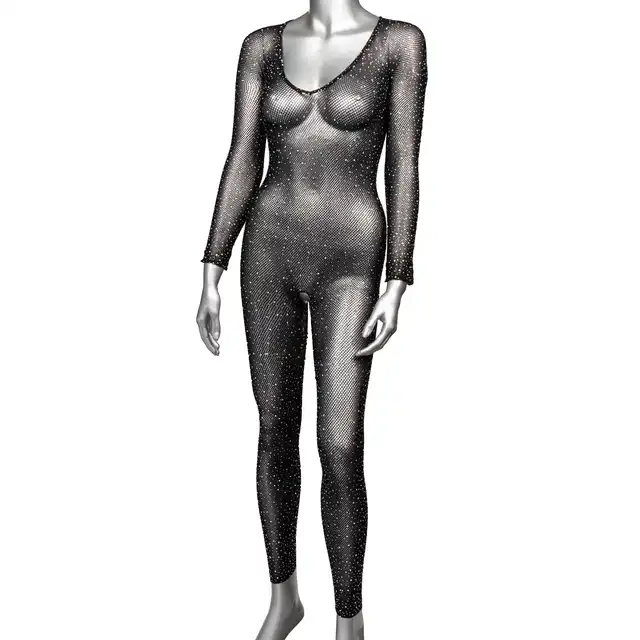 Radiance - Crotchless Bodystocking. Zmysłowy siateczkowy bodystocking z mieniącymi się kryształkami