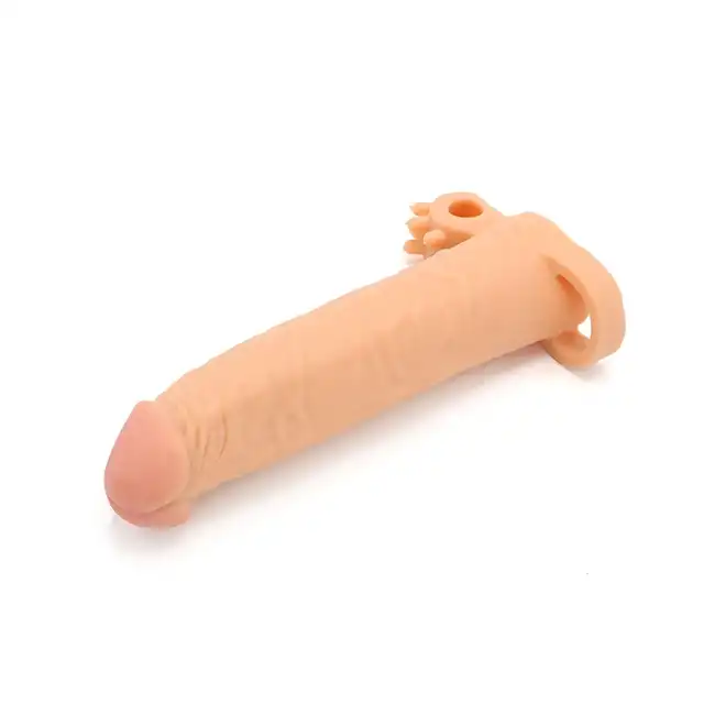 Kiotos - Realistic Sleeve 19 cm - przedłużka na penisa z ringiem oraz stymulatorem łechtaczki. Dodatkowa przyjemność gwarantowana!